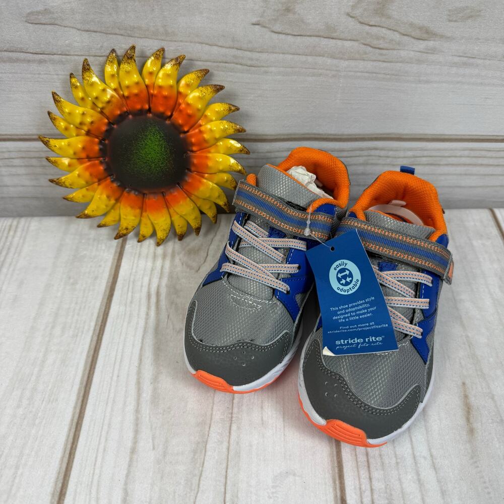Stride‎ Rite Made2Play Gray Blue Orange Sneakers Shoes Boys Size 12 Wide